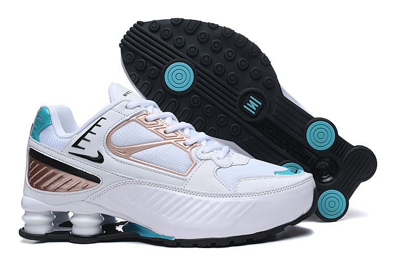 Women 2020 Nike Shox R4 White Rose Gold Jade Shoes - Click Image to Close